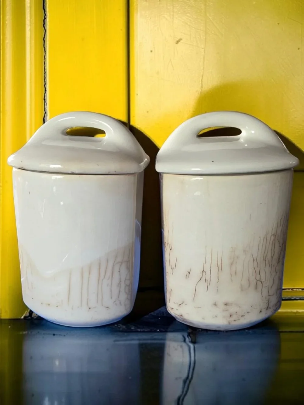 VINTAGE YVONNE CHECHOSLAVAKIAN Blue/Whte Ceramic/Porcelain Canisters